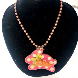Hand painted clay artisan bunny necklace